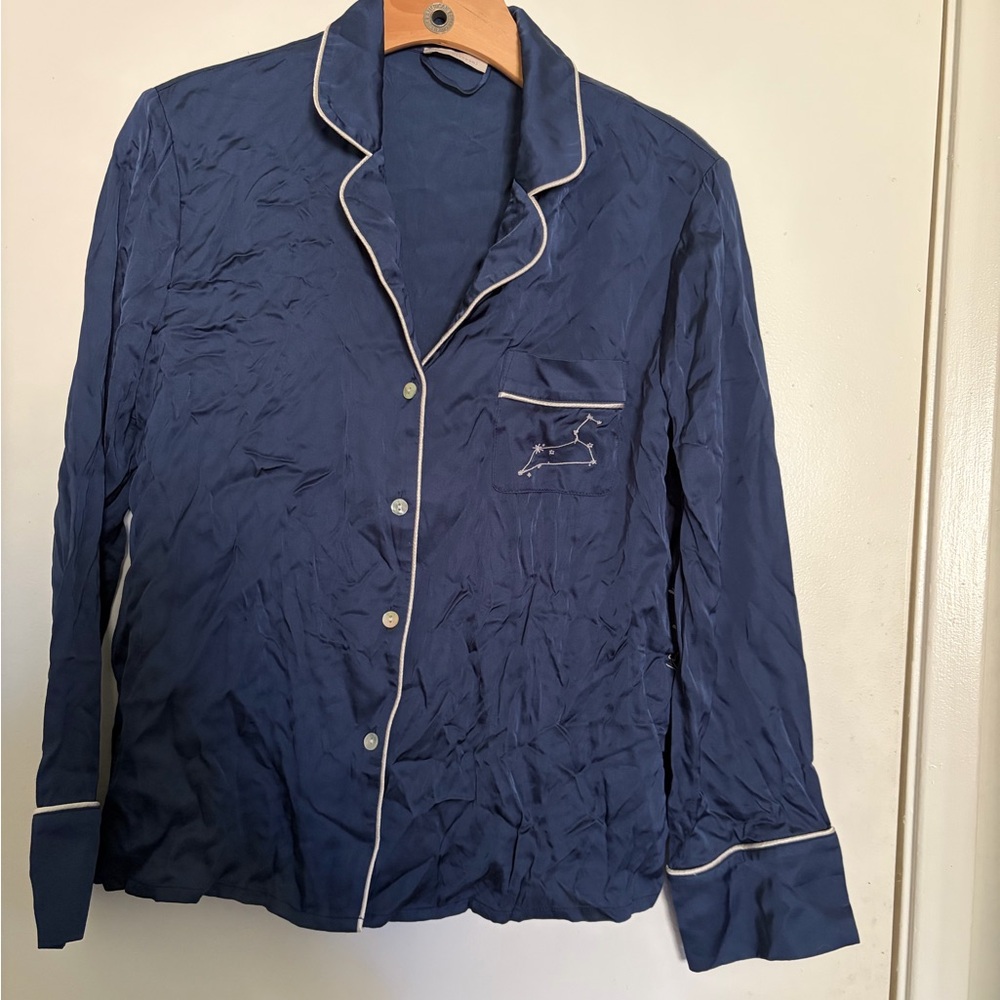 Navy Blue Pajama Top with White Trim